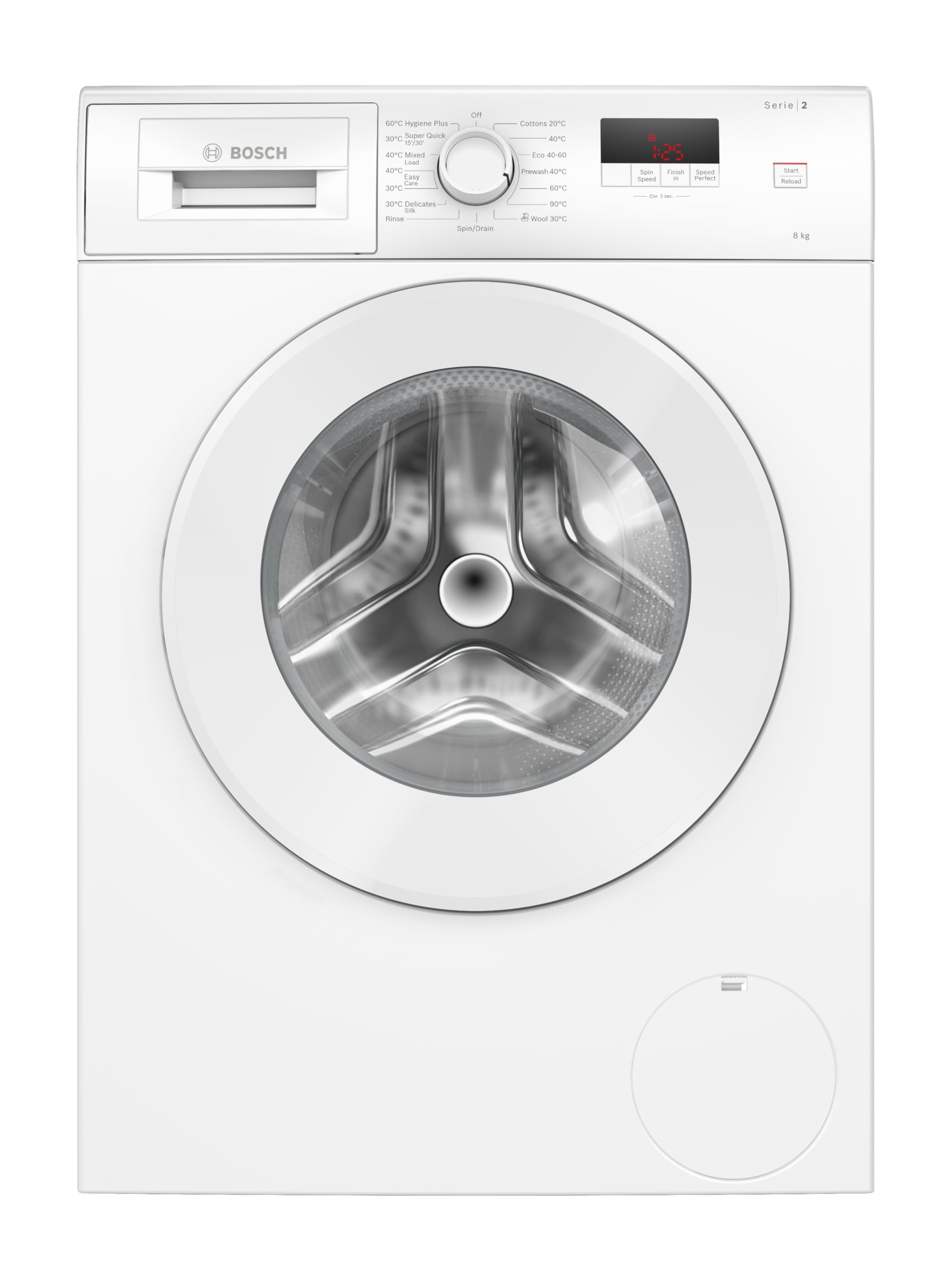 Bosch WGE03408GB Series 2, Free-Standing Washing Machine Front Loader, A Rated, 8 kg, 1400 rpm, Extremely Quick 15/30 Wash